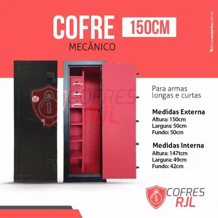 COFRE ARMAS LONGAS E CURTAS 150CM CR CAC CHAVE TETRA - RJL150 - COFRES RJL