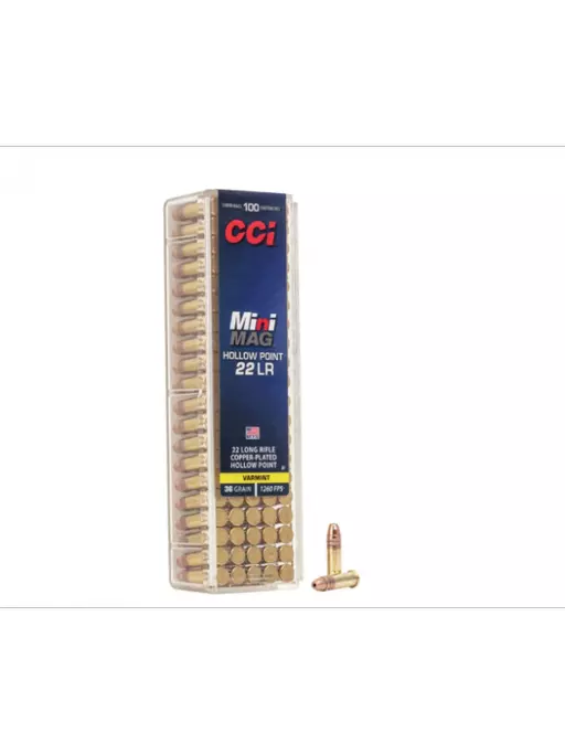 MUNIÇÃO CCI .22 LR MINI-MAG HP 36GR COPPER PLATED 100un