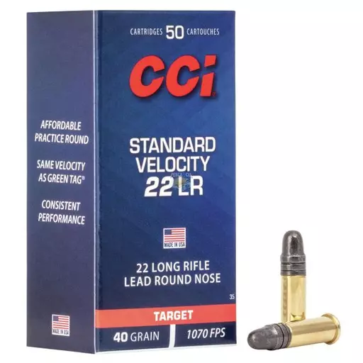 MUNIÇÃO CCI .22LR STANDART VELOCITY 40GR LRN HS 50un