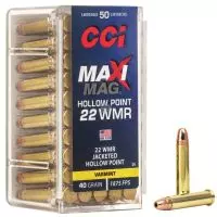 MUNIÇÃO CCI JACKETED HOLLOW POINT MAXI MAG .22MAG JHP 40GR 50un