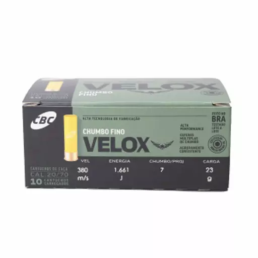 MUNIÇÃO CBC 20 GA CHUMBO 7 SUPER VELOX 10un