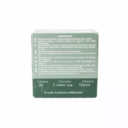 MUNIÇÃO CBC 28GA CHUMBO 5 25un