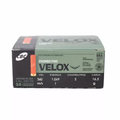 MUNIÇÃO CBC 28GA VELOX CHUMBO 5 10un