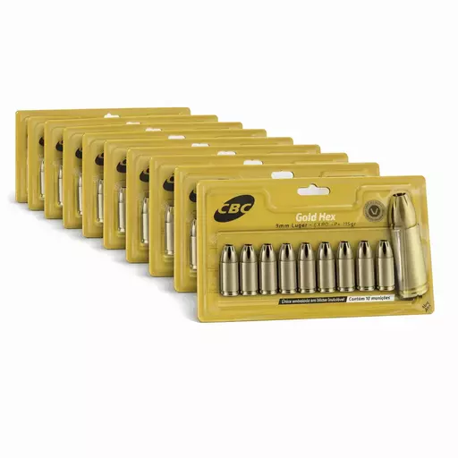 MUNIÇÃO CBC 9mm GOLD HEX LUGER EXPO+P+ 115GR 10un