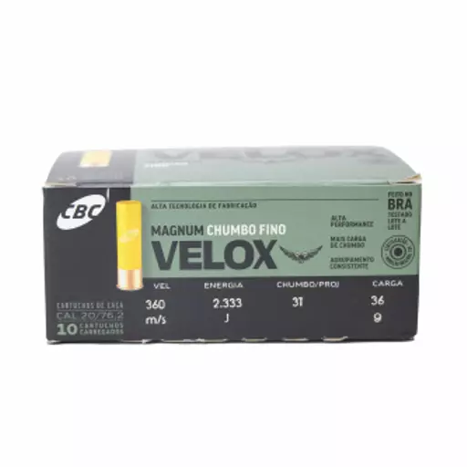 MUNIÇÃO CBC CAL 20 VELOX MAGNUM CHUMBO 3T 10un