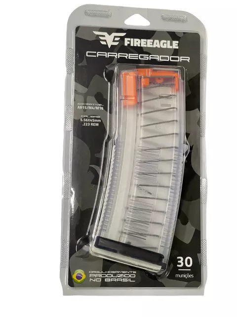 CARREGADOR FIRE EAGLE 5.56X45 PARA AR15 M16 M4 TAURUS T4 30 TIROS TRANSPARENTE