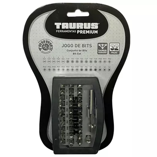JOGO DE BITS 32 PEÇAS TAURUS FERRAMENTAS PREMIUM AÇO CROMO VANÁDIO